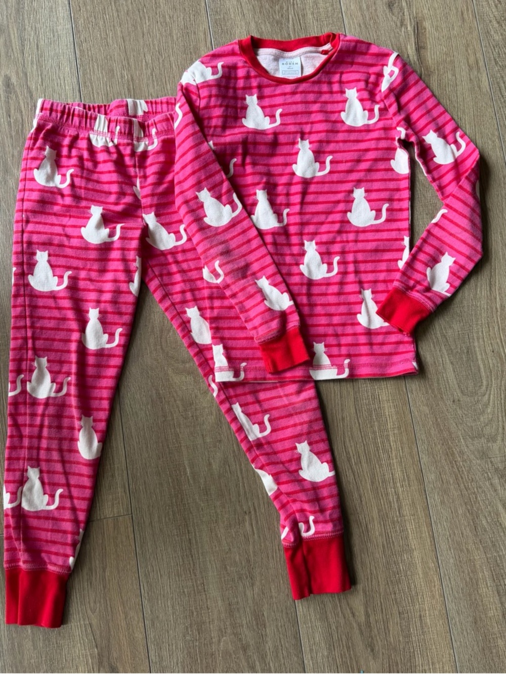 EUC Boden Kids Pink Cat Stripe Pajama Set (Sz 9)
